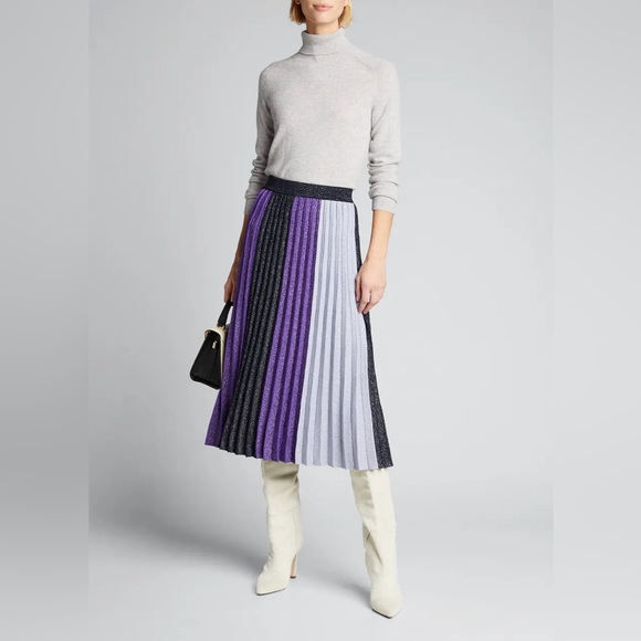 10 Crosby Derek Lam Elegant Purple and Gray Pleated Midi Skirt - Picture 1 of 3